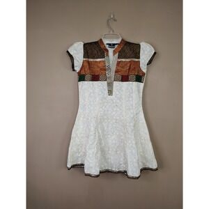 Sakshi Womens White Floral Embroidered Tunic Top Gold Jacquard M 32 India